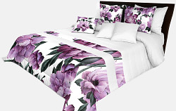 Přehoz na postel bílý s fialovými květy