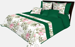 Přehoz na postel zelený s růžičkami